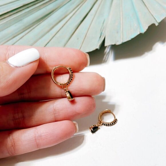 Black diamond hoop earrings #5 - Picture 3 of 3